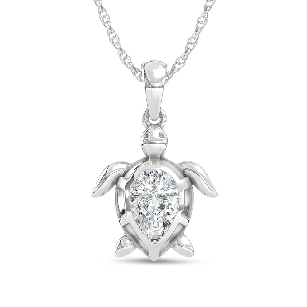 14K White Gold Lab Grown Diamond 1 Ct.Tw. Turtle Pendant: 14K White Gold Lab Grown Diamond 1 Ct.Tw. Turtle Pendant Delight in refined playfulness with this 14K white gold turtle pendant featuring 1 Ct.Tw. lab-grown diamonds, a perfect touch of luxury. 14k