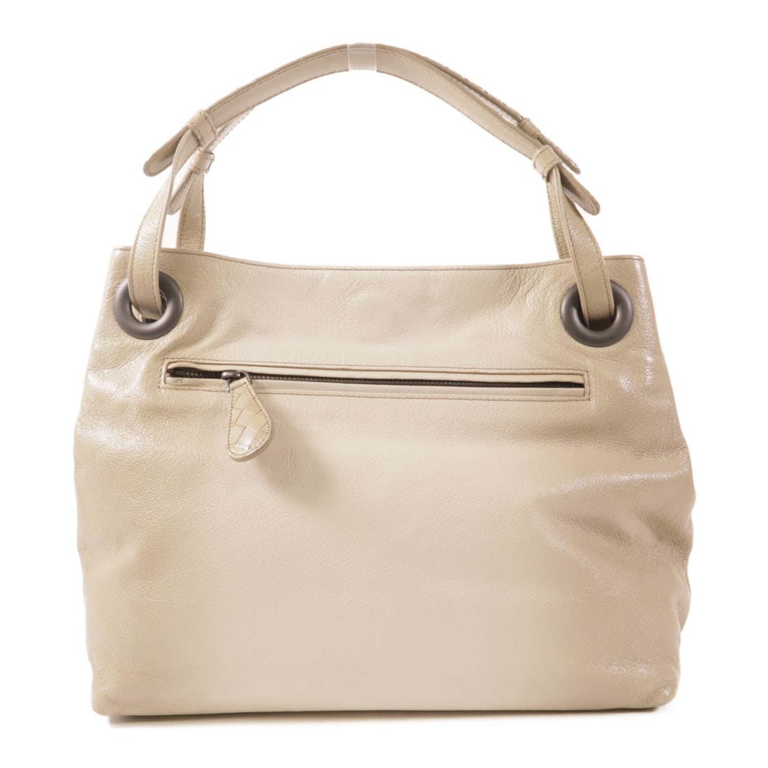 Bottega Veneta Lambskin Leather Shoulder Bag Beige: Bottega Veneta Lambskin Leather Shoulder Bag Beige This elegant Bottega Veneta shoulder bag is crafted from luxurious lambskin leather in a sophisticated beige hue. Measuring 11.8 inches in length,