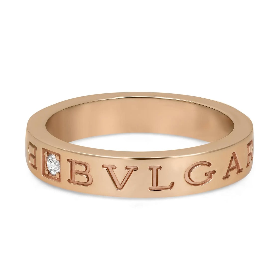 Bvlgari B.Zero1 Diamond Band Ring 18K Rose Gold Size 58 US 8.5: Bvlgari B.Zero1 Diamond Band Ring 18K Rose Gold Size 58 US 8.5 This exquisite Bvlgari B.Zero1 Essential Diamond Band Ring is crafted from luxurious 18K rose gold, showcasing a stunning round brilliant