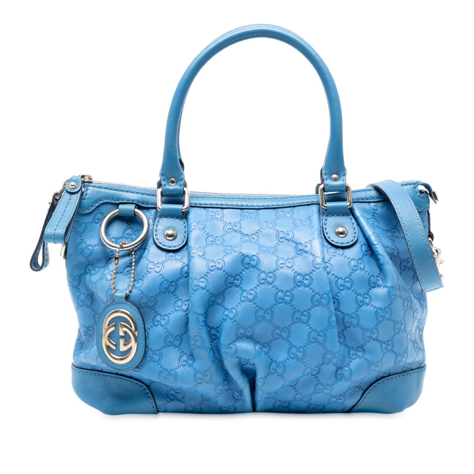 Gucci Guccissima Sukey Satchel Blue Leather with Repainted Straps (1 of 7)