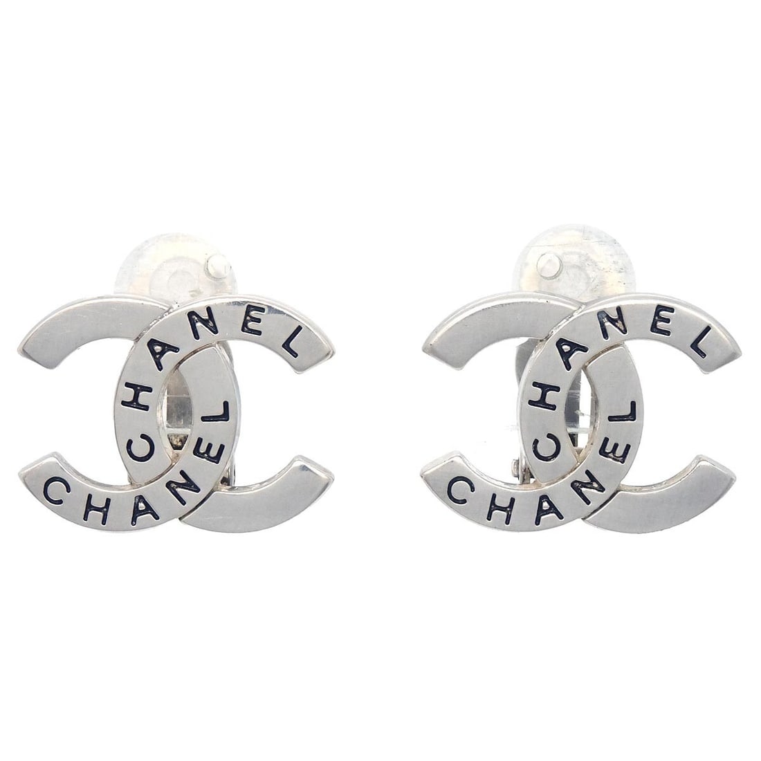 Chanel CC Clip-On Earrings Silver Plated Button Style: Chanel CC Clip-On Earrings Silver Plated Button Style Elevate your accessory collection with these exquisite Chanel CC Clip-On Earrings. Crafted in a stylish button design, these earrings feature a so