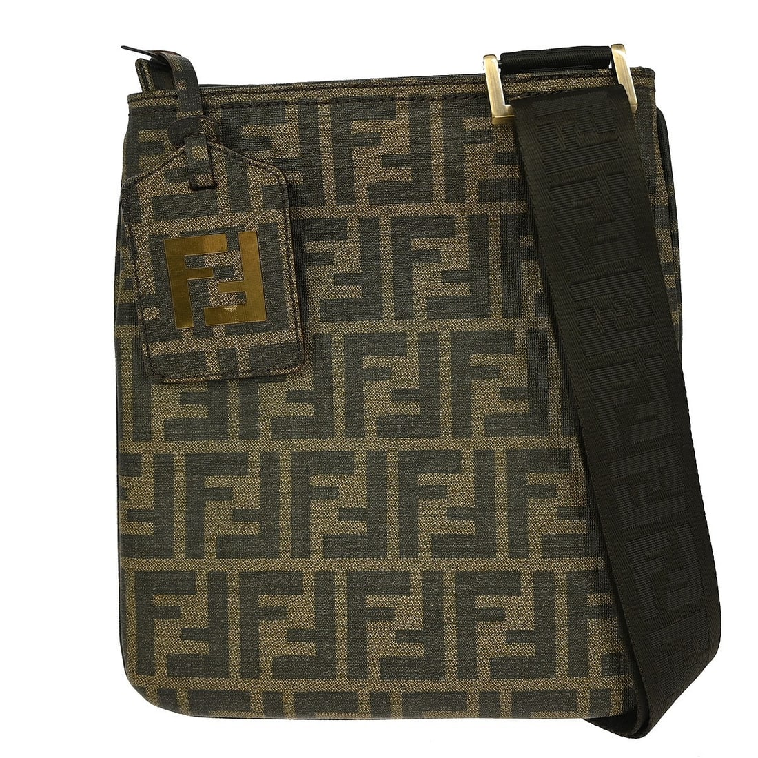 Fendi Zucca Brown PVC Shoulder Bag with Leather Lining: Fendi Zucca Brown PVC Shoulder Bag with Leather Lining This stylish Fendi Zucca shoulder bag is crafted from durable PVC in a rich brown color, making it perfect for casual occasions. It features a cl