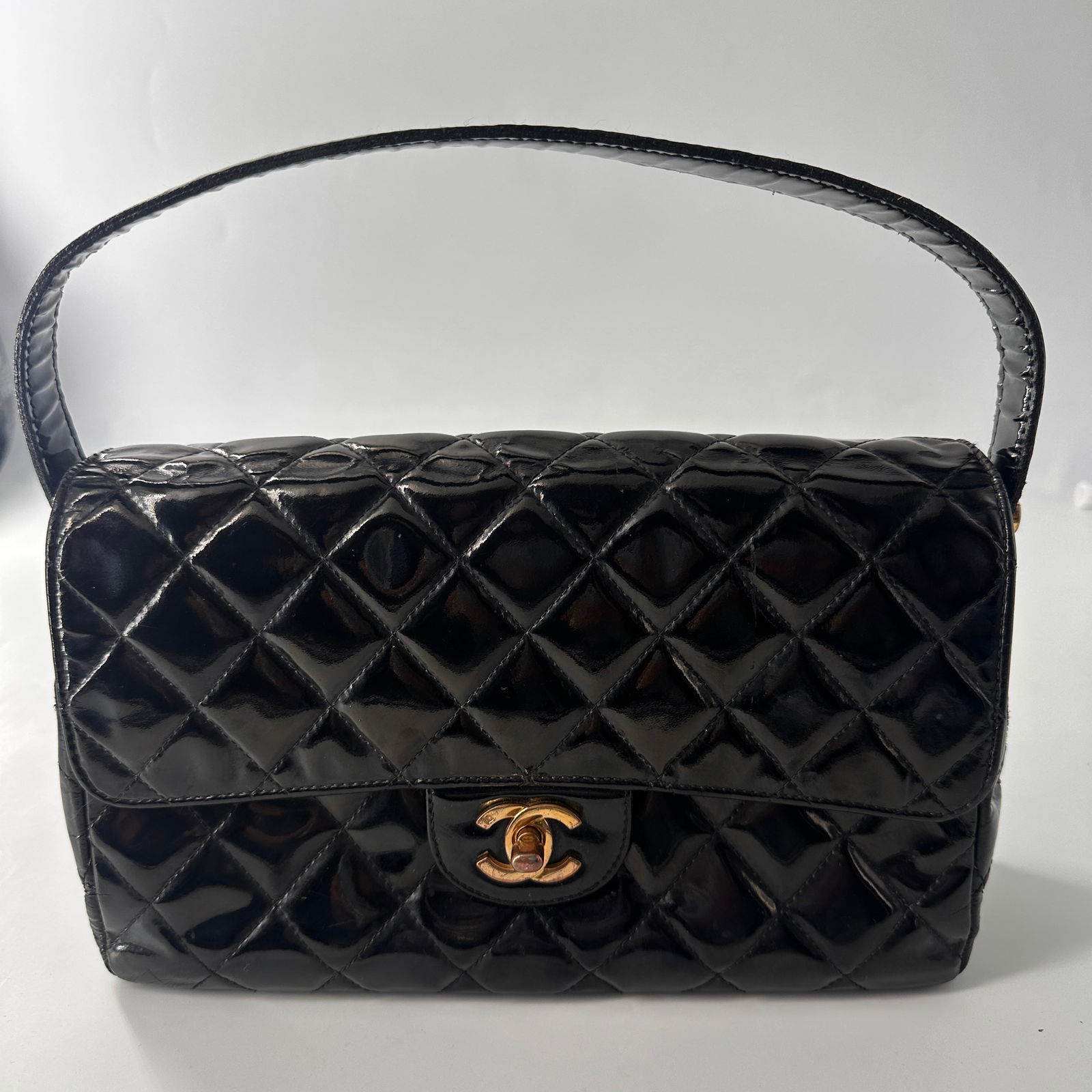 Chanel Kelly Black Vinyl Handbag 25 x 15 x 7 cm (1 of 10)