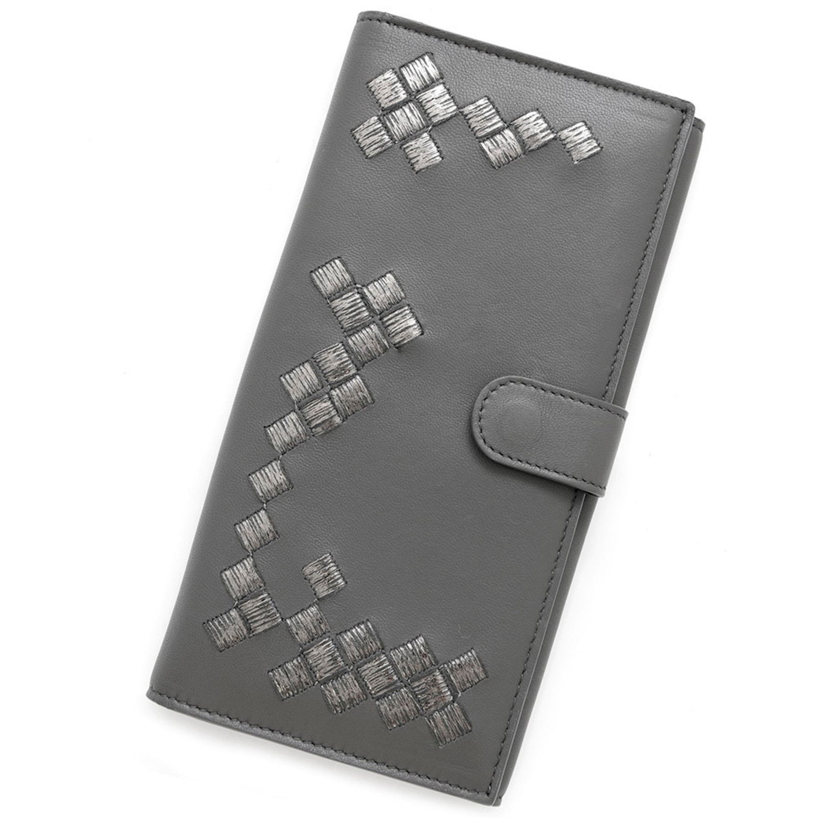 Grey Leather Intrecciato Wallet by Bottega Veneta Italy: Grey Leather Intrecciato Wallet by Bottega Veneta Italy This Bottega Veneta Intrecciato is a grey leather accessory crafted in Italy. It features the signature Intrecciato weave and is designed for un