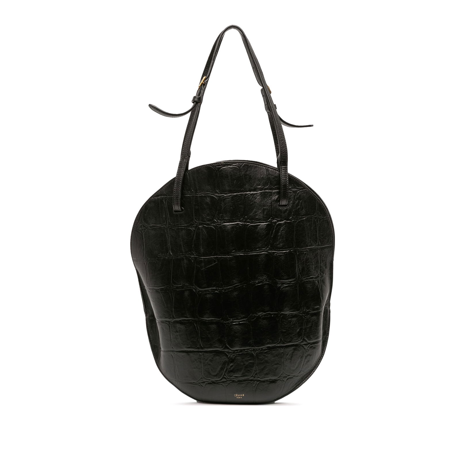Celine Croc Embossed Curved Black Leather Shoulder Bag (1 of 11)