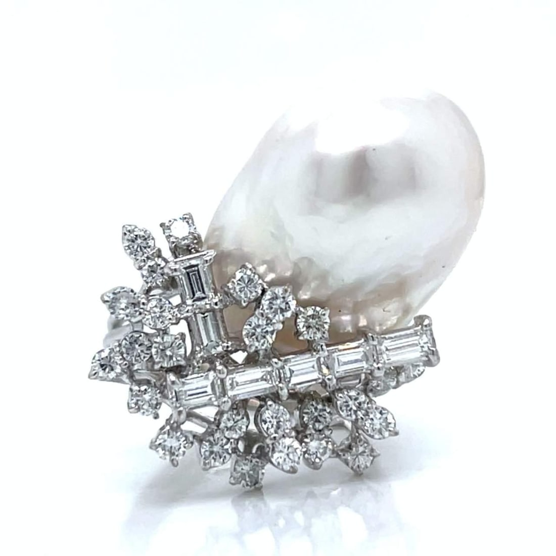 1960's 14K White Gold South Sea Pearl Diamond Ring 1.60 Ct (1 of 4)