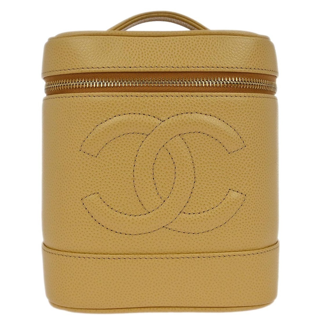 Chanel Timeless Beige Calfskin Vanity Top Handle Handbag: Chanel Timeless Beige Calfskin Vanity Top Handle Handbag Introducing the Chanel Beige Calfskin Timeless Vanity Handbag, a sophisticated addition to any collection. This medium-sized top handle bag sho