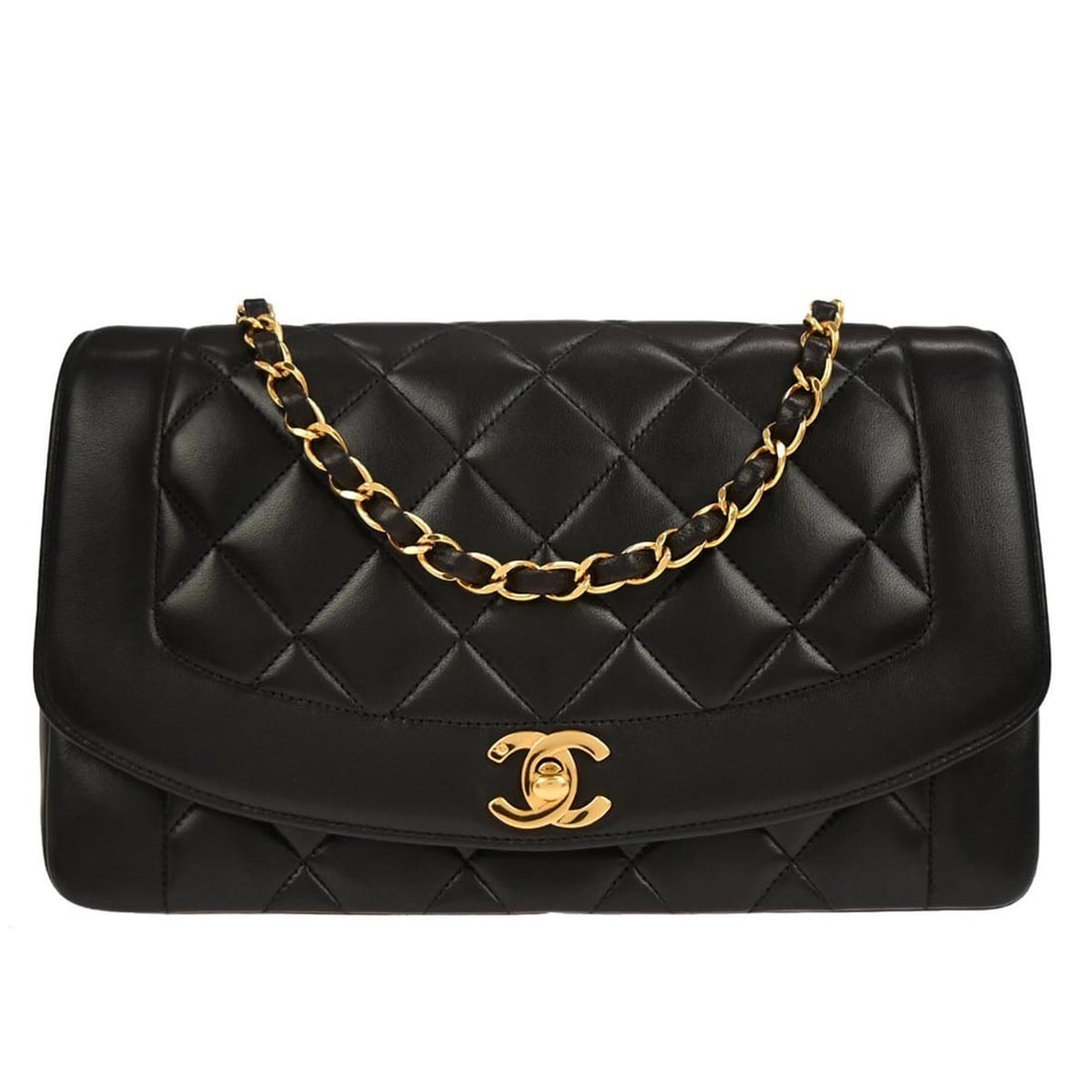 Chanel Diana Medium Quilted Black Lambskin Leather Chain Shoulder Bag (1 of 10)