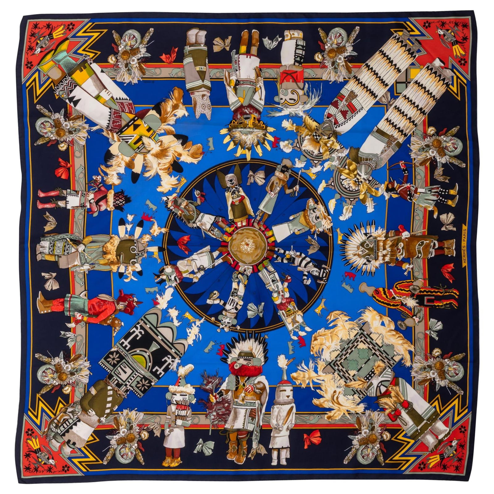 Hermes Kachinas Silk Twill Scarf by Kermit Oliver 35 in 1992 (1 of 4)