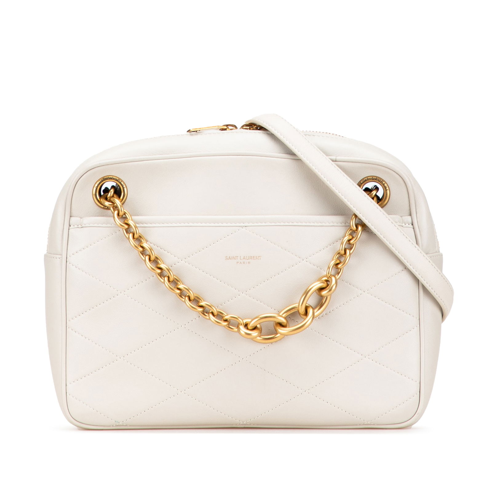 Saint Laurent White Quilted Lambskin Le Maillon Chain Shoulder Bag (1 of 10)