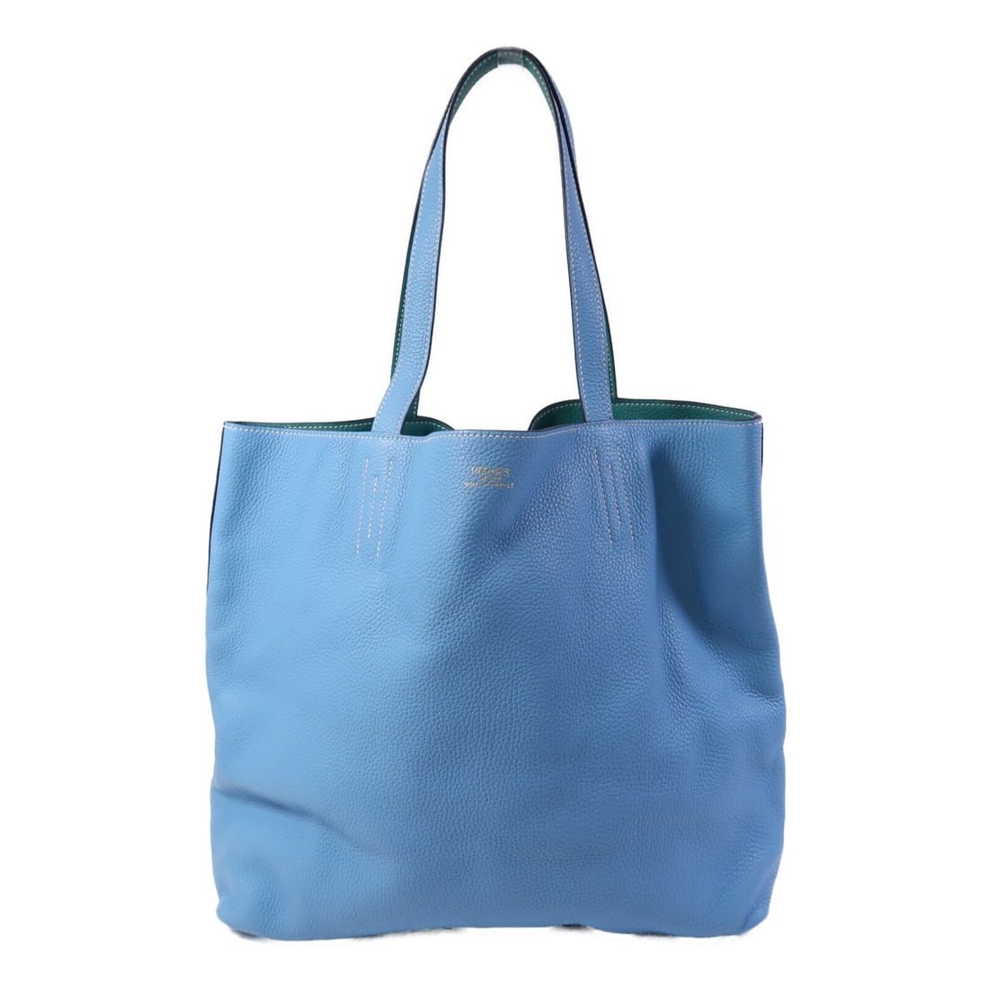 Hermes Double Sens 28 Reversible Clemence Leather Tote in Blue and Green (1 of 13)