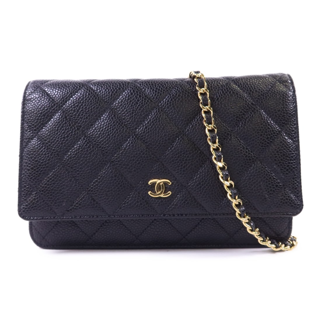 Chanel Black Calfskin Wallet On Chain Shoulder Bag with CC Logo and Gold Hardware (1 of 15)
