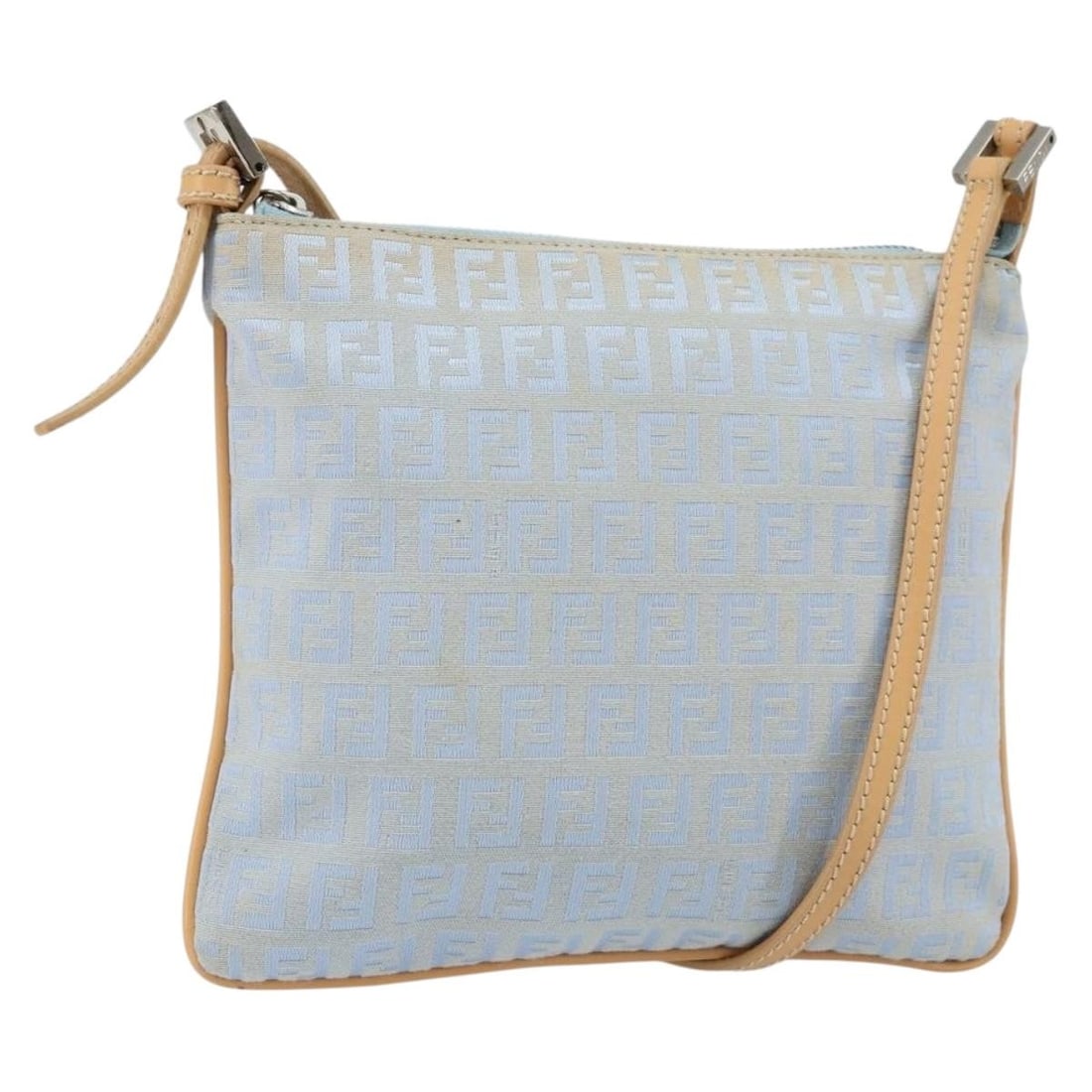 FENDI Zucchino Canvas Shoulder Bag Light Blue Silver Auth 153315 (1 of 18)