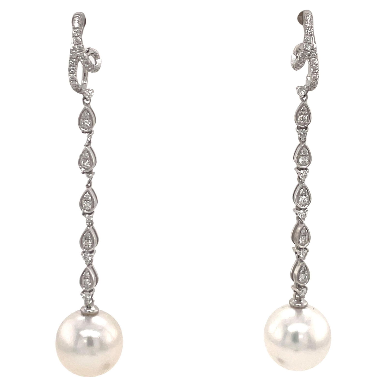 Harbor Diamonds 18K White Gold South Sea Pearl Diamond Drop Earrings (1 of 8)