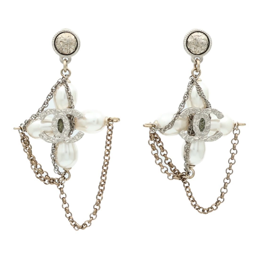 Silver and Gold Tone CHANEL CC Logo Pierced Earrings (1 of 10)