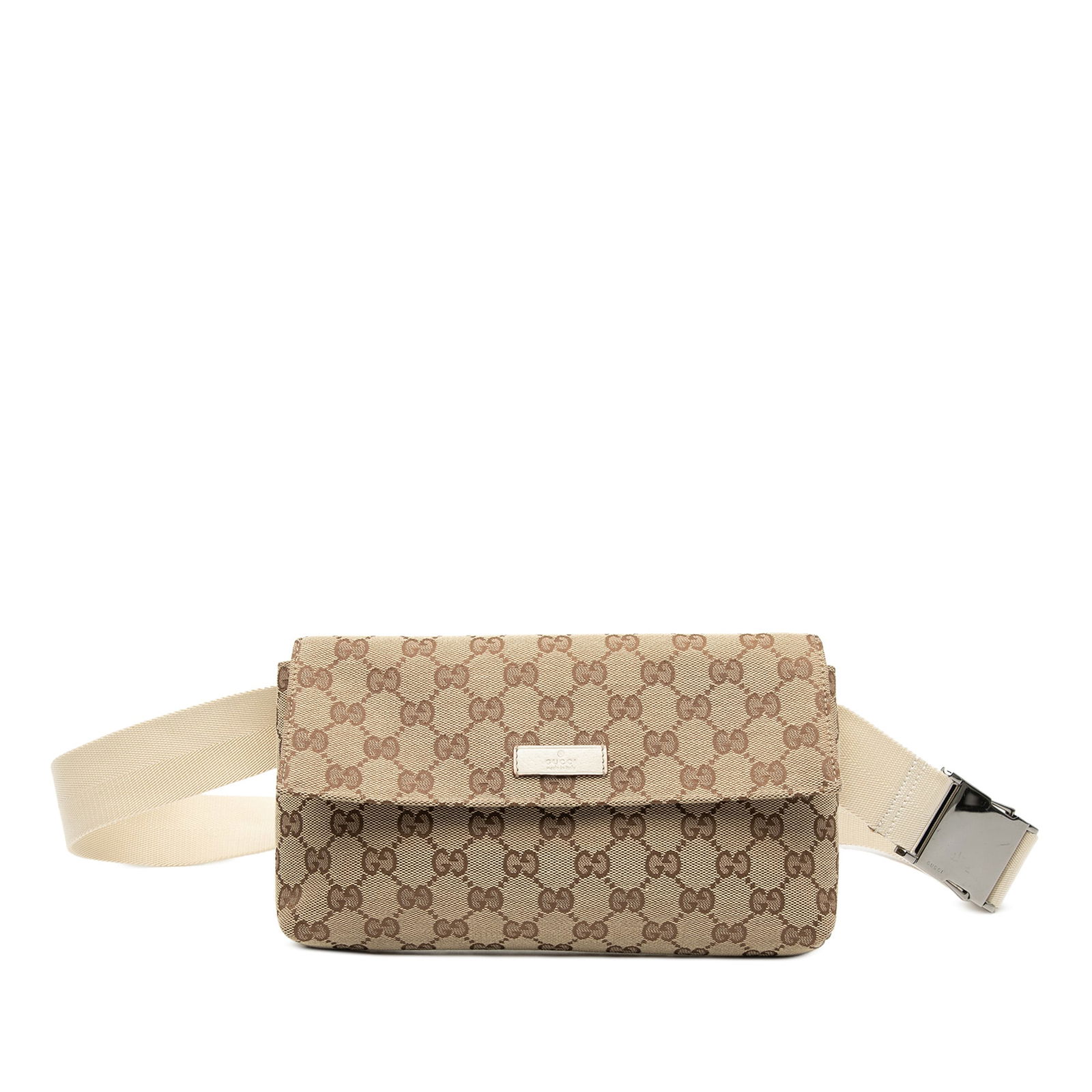 Gucci GG Canvas Flap Belt Bag Brown Fabric Italy: Gucci GG Canvas Flap Belt Bag Brown Fabric Italy The Gucci GG Canvas Flap Belt Bag is a stylish accessory crafted from durable canvas. It features a flat waist strap with a secure buckle closure and a