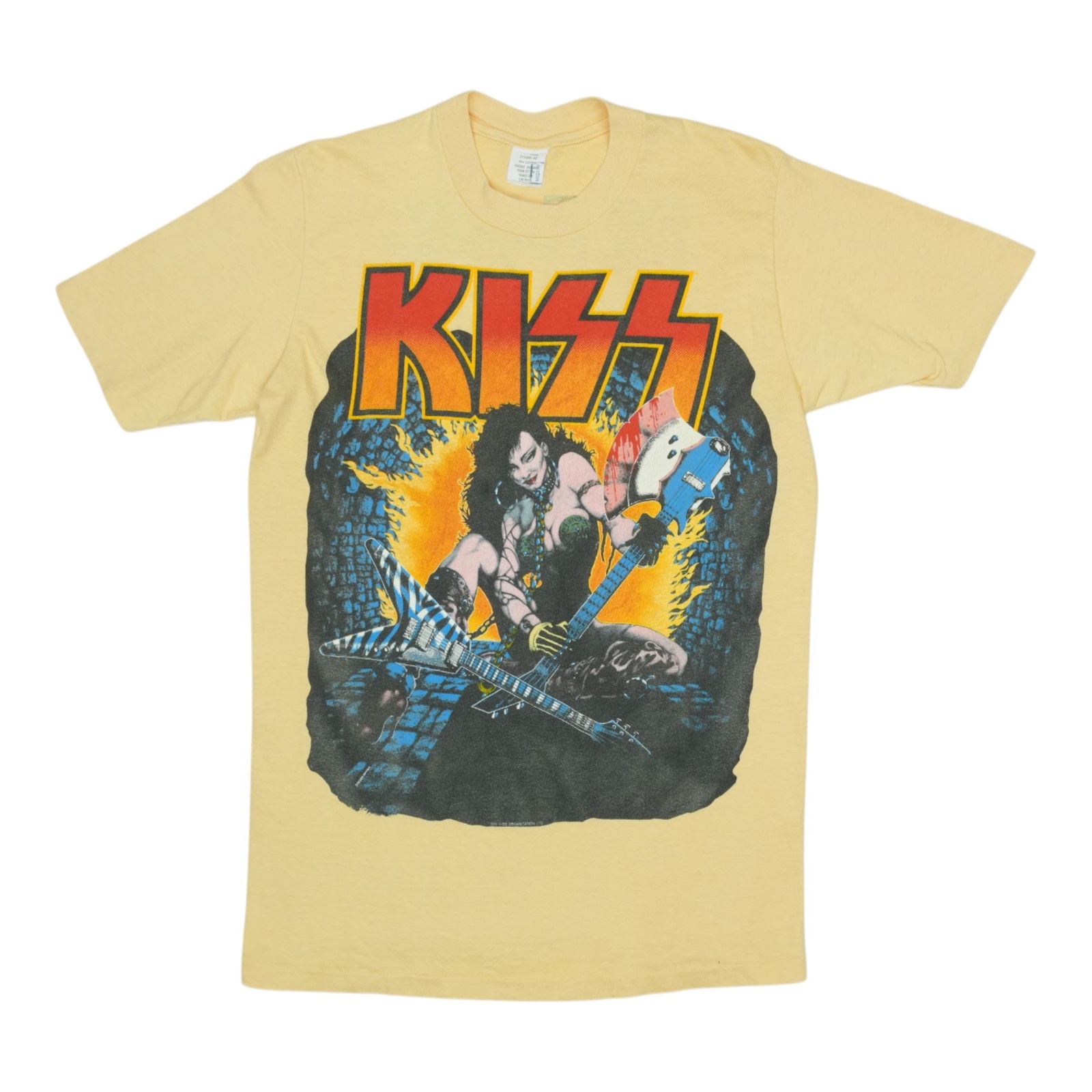 Vintage 1984 Kiss Texas Concert Graphic Shirt 100 Percent Cotton Tan Medium (1 of 7)