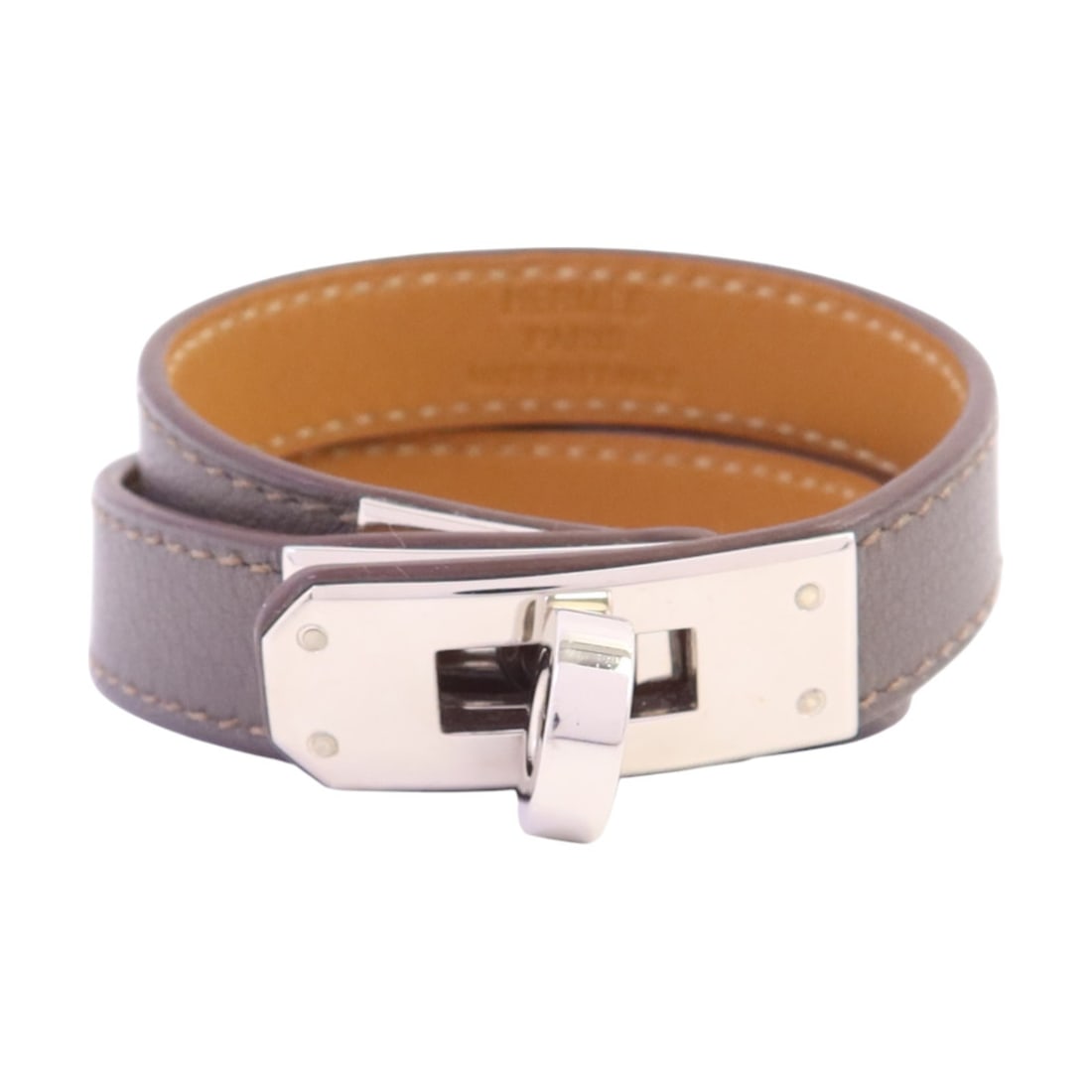 Hermes Kelly Double Tour Gray Calfskin Leather Bracelet Palladium Hardware (1 of 13)