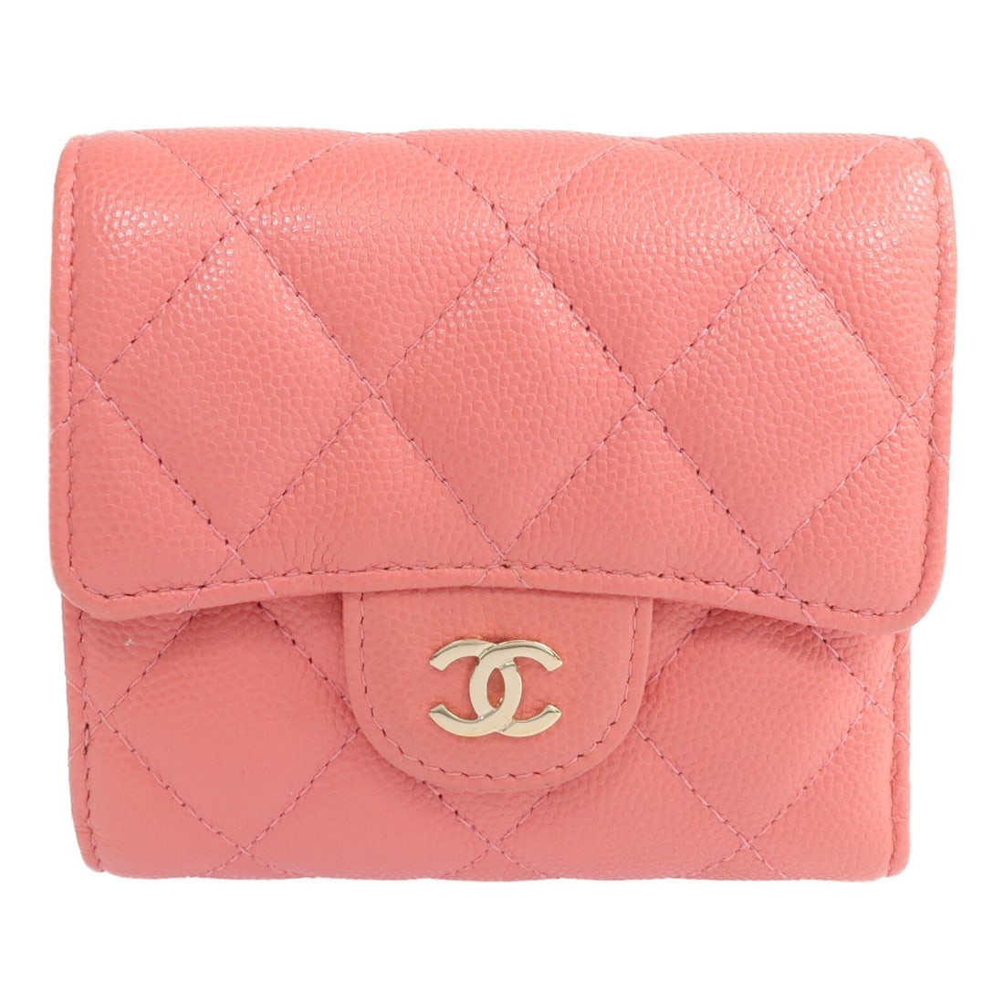 Pink Calfskin Tri-Fold Wallet by CHANEL with CC Gold Hardware (1 of 17)