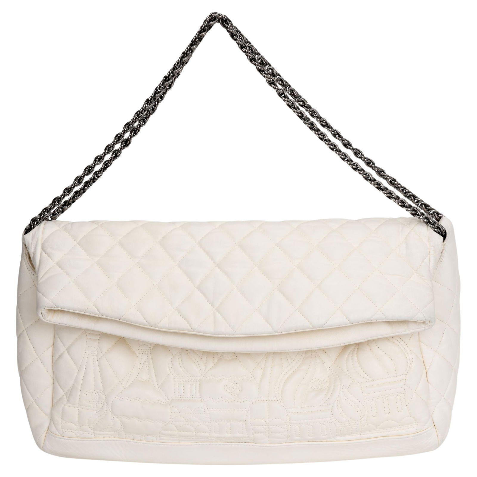 Chanel White Moscow Quilted Shoulder Bag Ivory Lambskin Collection 12: Chanel White Moscow Quilted Shoulder Bag Ivory Lambskin Collection 12 Introducing the Chanel White Moscow Quilted Shoulder Bag, a stunning piece crafted from luxurious ivory lambskin featuring a class