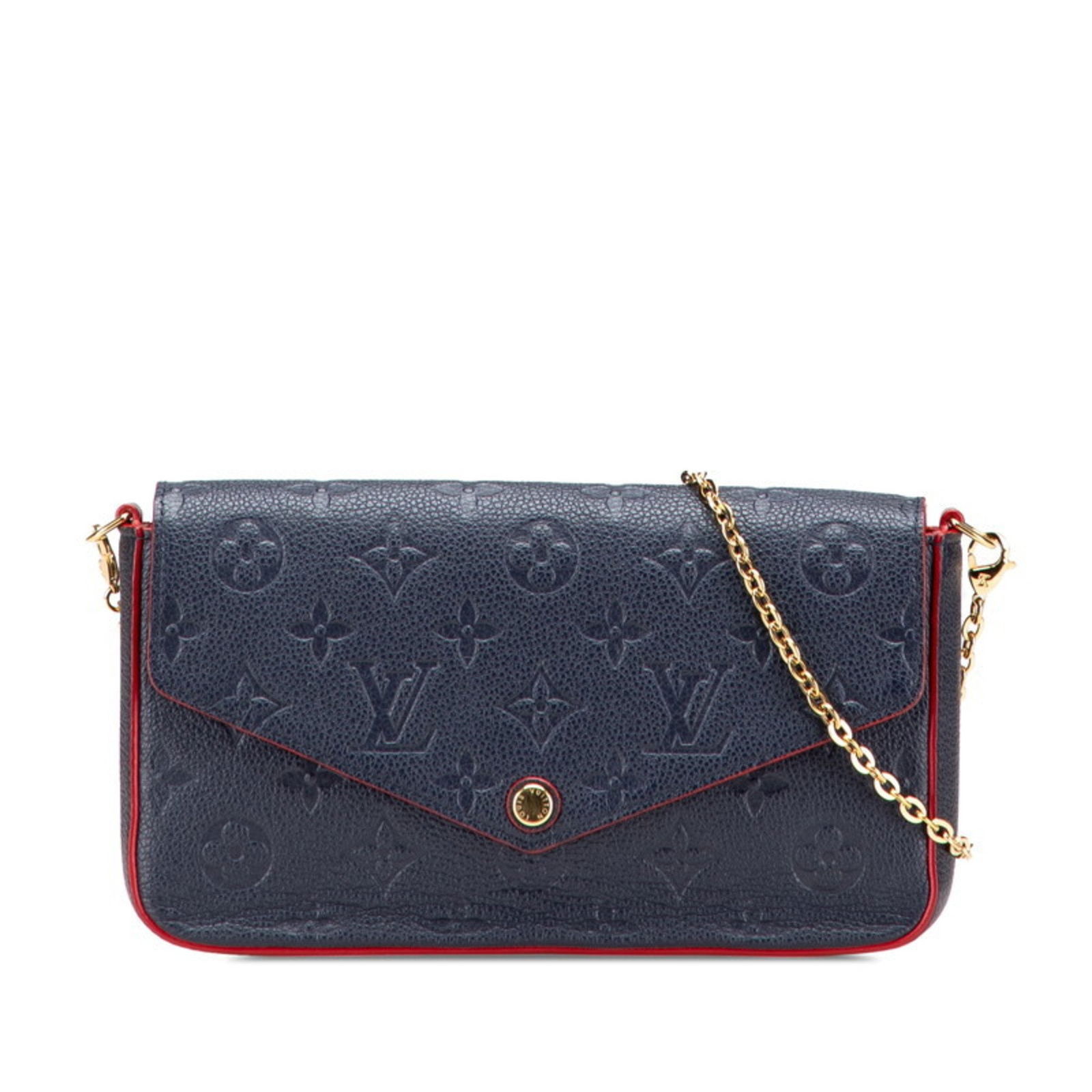 Navy Leather Felicie Crossbody Bag by Louis Vuitton: Navy Leather Felicie Crossbody Bag by Louis Vuitton This Louis Vuitton Felicie bag is crafted from navy leather and designed for women. It features a compact silhouette and is made in Italy. The bag s