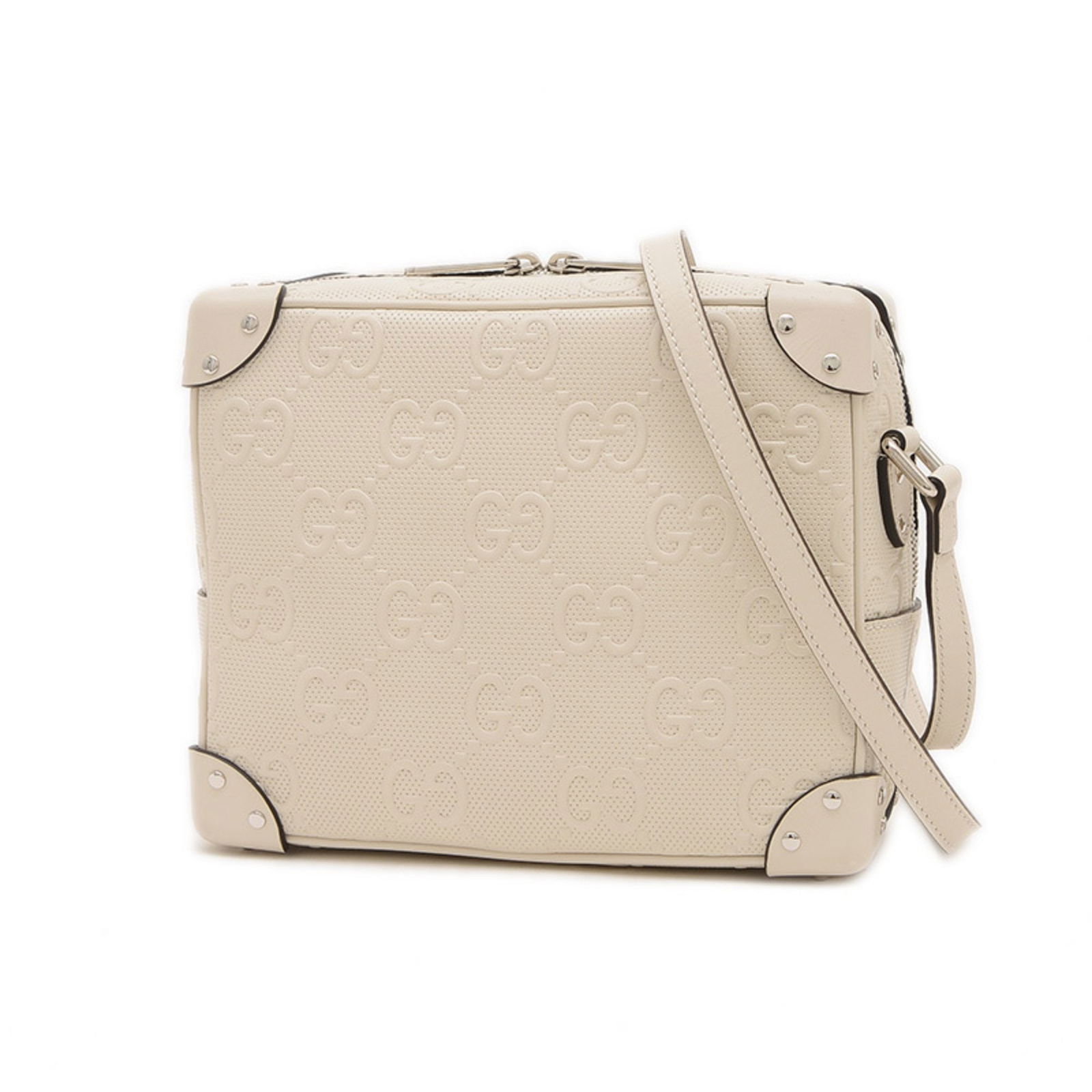 White Leather GG Embosse Shoulder Bag by Gucci (1 of 1)