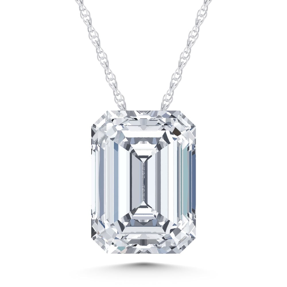 14K White Gold Lab Grown Diamond 1 Ct.Tw. Emerald Shape Slider Pendant: 14K White Gold Lab Grown Diamond 1 Ct.Tw. Emerald Shape Slider Pendant Polished 14K white gold highlights emerald-cut lab-grown diamonds totaling 1 carat total weight in this refined slider pendant. 1