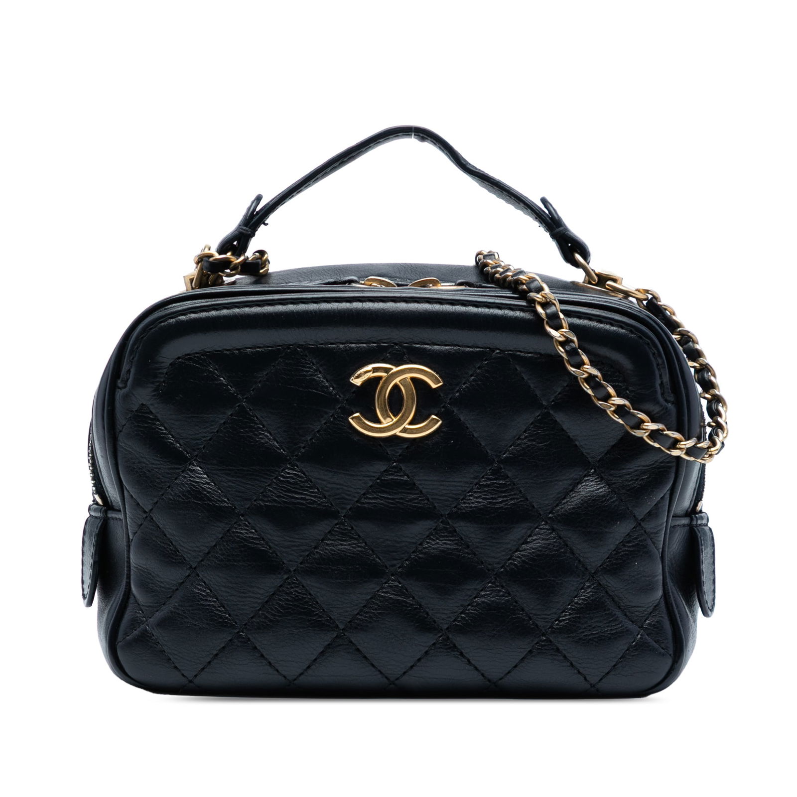 Chanel Small CC Quilted Vanity Case Black Lambskin with Chain (1 of 8)