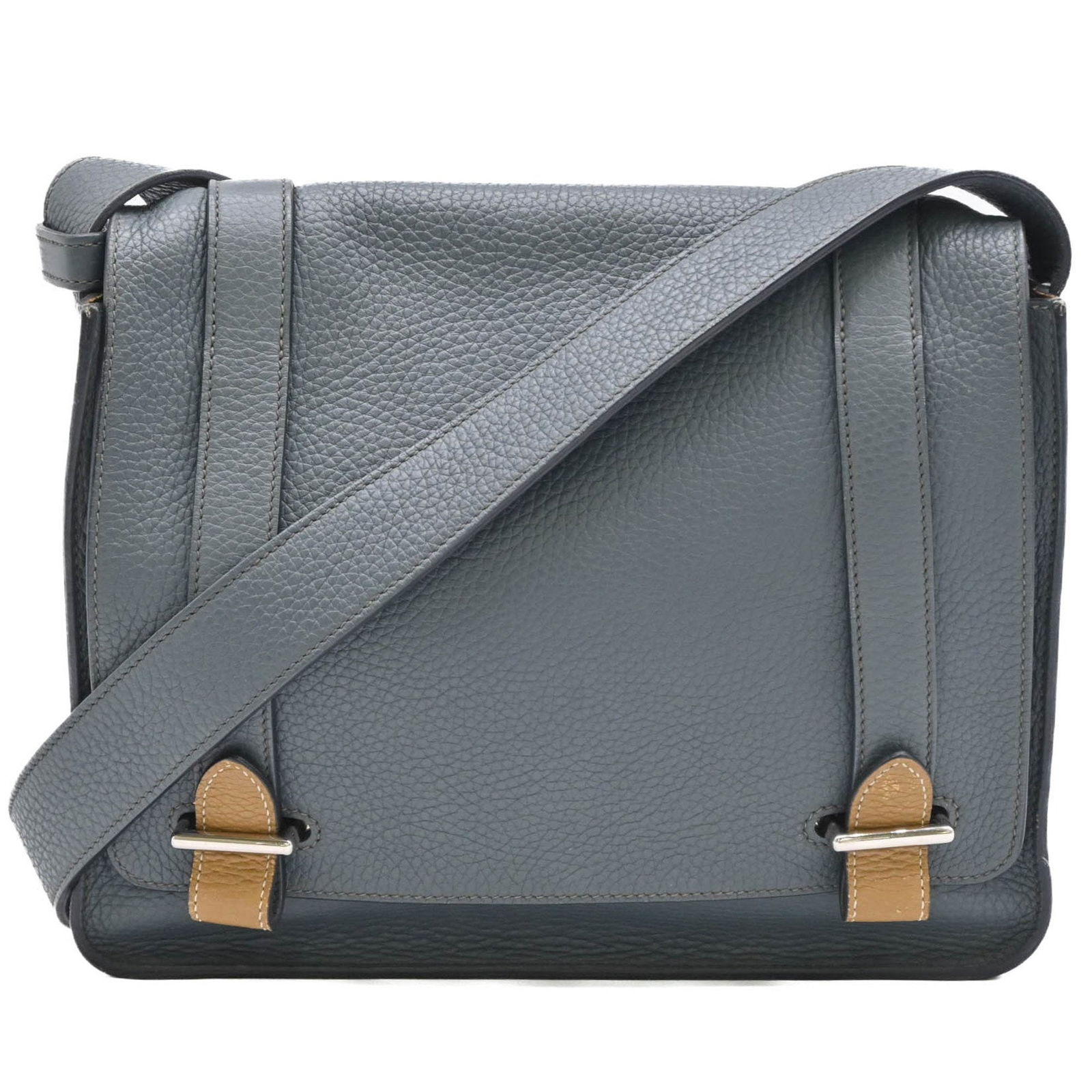 Blue Leather Bag for Men by Hermes 22cm x 27cm x 6.5cm: Blue Leather Bag for Men by Hermes 22cm x 27cm x 6.5cm This Hermes men's leather accessory features a blue color and a structured design. The item is crafted in France and showcases a classic look. It