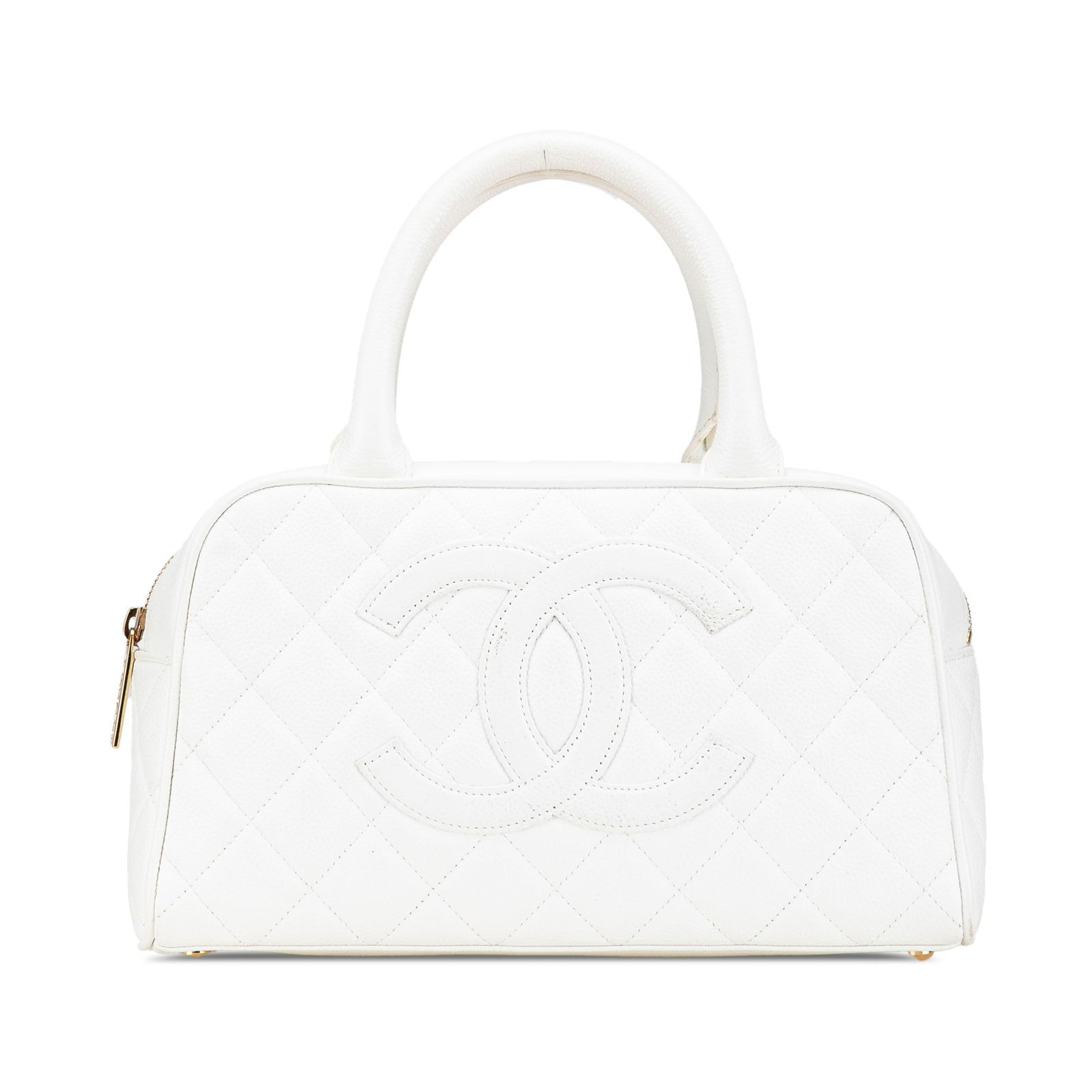 Chanel CC Quilted Caviar Bowling Bag White Leather Handbag (1 of 14)