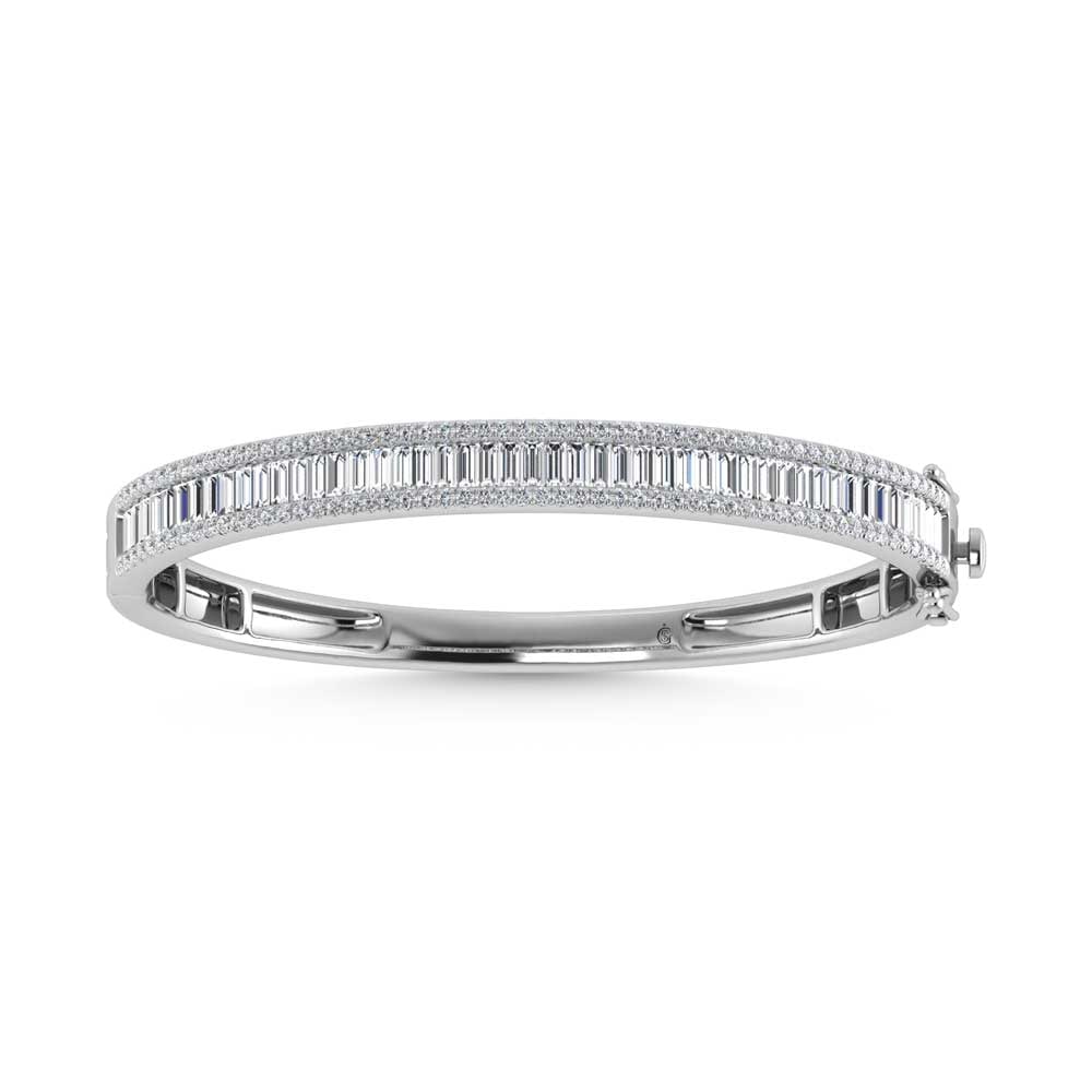 14K White Gold Lab Grown Diamond 7 Ct.Tw. Cuff Bangle: 14K White Gold Lab Grown Diamond 7 Ct.Tw. Cuff Bangle Designed in sleek 14K White Gold, this cuff bangle is adorned with lab grown diamonds totaling 7 Ct.Tw., offering bold glamour for any occasion. 1