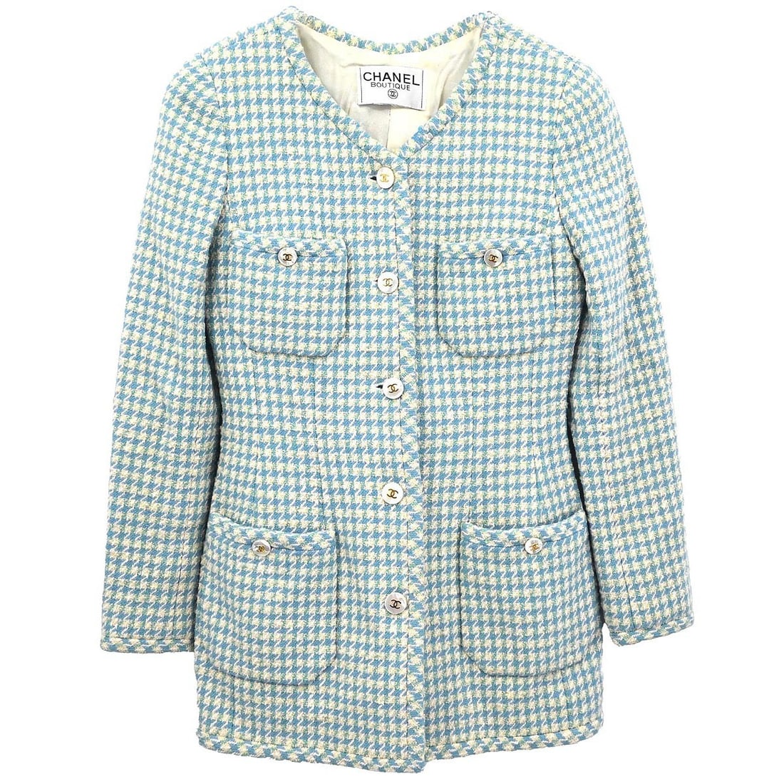 Light Blue Tweed Mid-Length Jacket by Chanel (1 of 11)