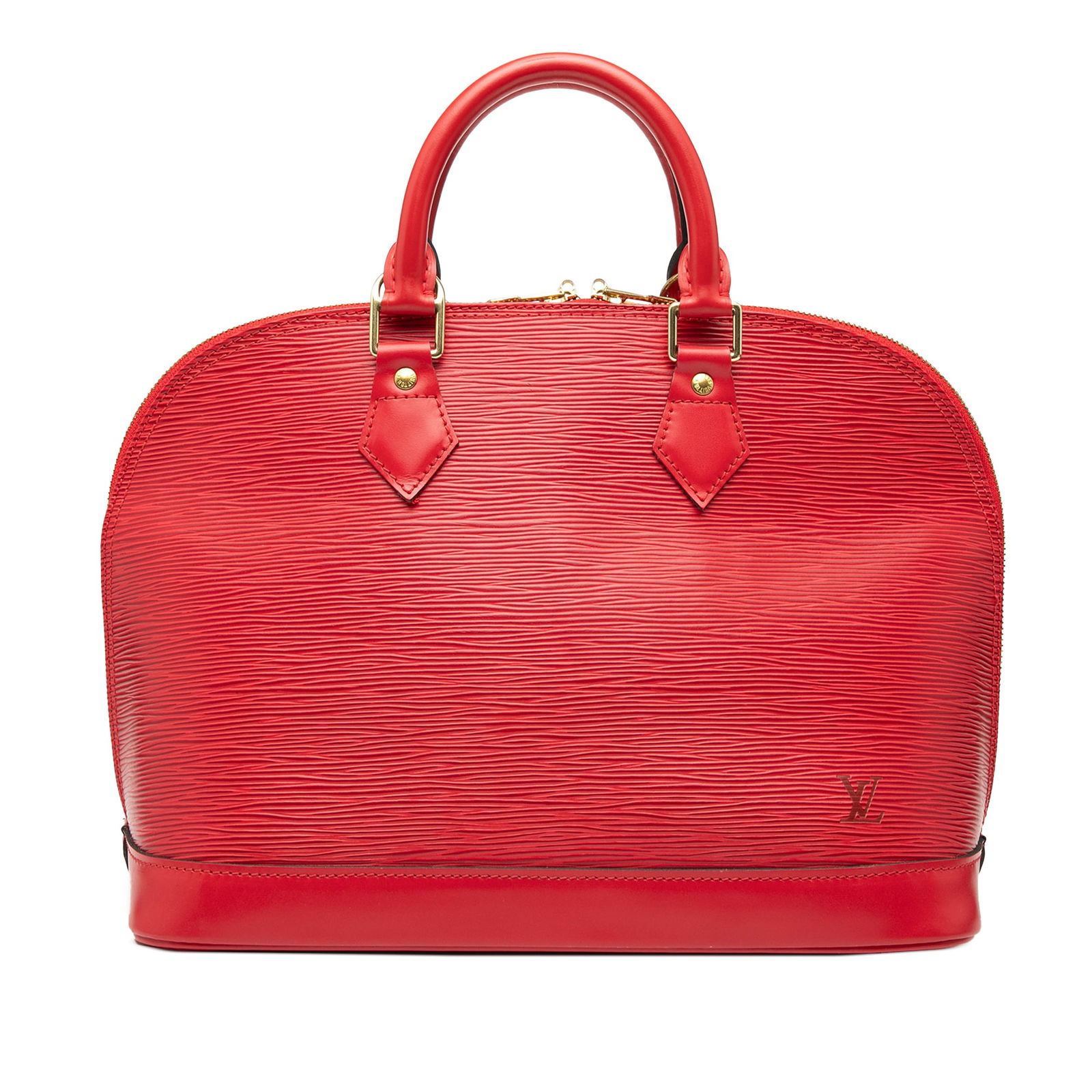 Louis Vuitton Epi Alma PM Red Leather Handbag: Louis Vuitton Epi Alma PM Red Leather Handbag The Louis Vuitton Epi Alma PM is a stylish and functional handbag crafted from durable epi leather. This iconic bag features rolled leather handles and a