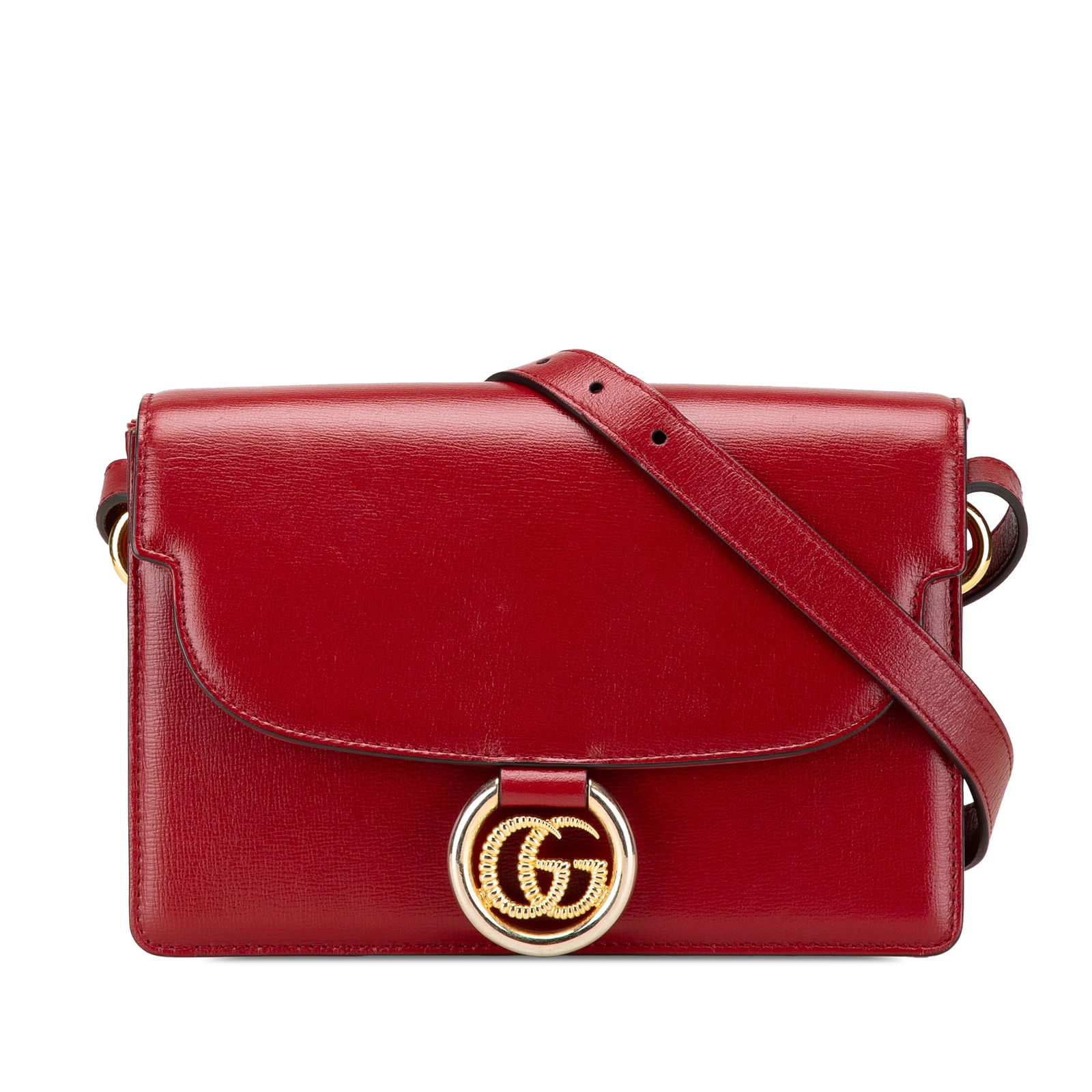 Gucci Red Small Textured Calfskin GG Ring Crossbody Bag (1 of 13)
