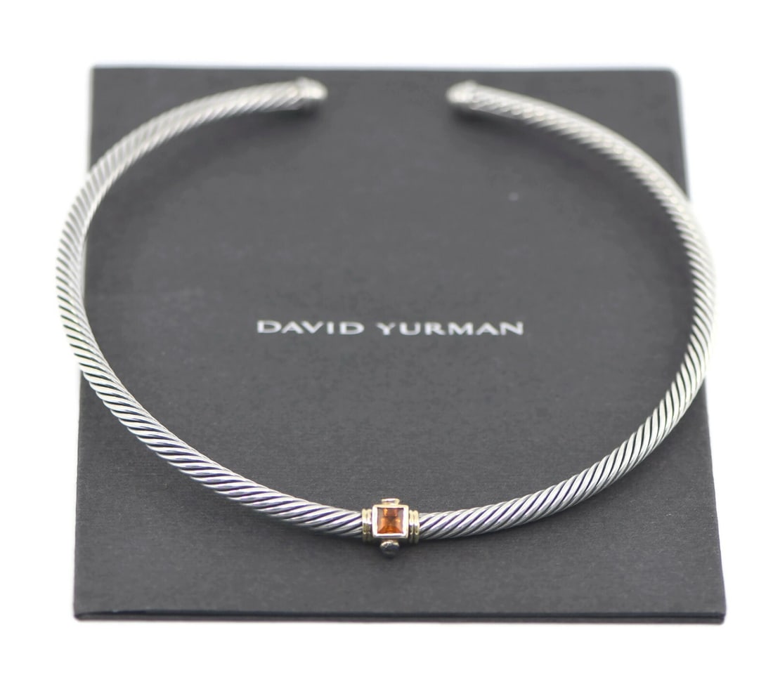David Yurman 12 Inch Citrine Choker Necklace in Sterling Silver: David Yurman 12 Inch Citrine Choker Necklace in Sterling Silver Elevate your jewelry collection with this stunning David Yurman necklace featuring a beautiful citrine stone set in luxurious sterling s