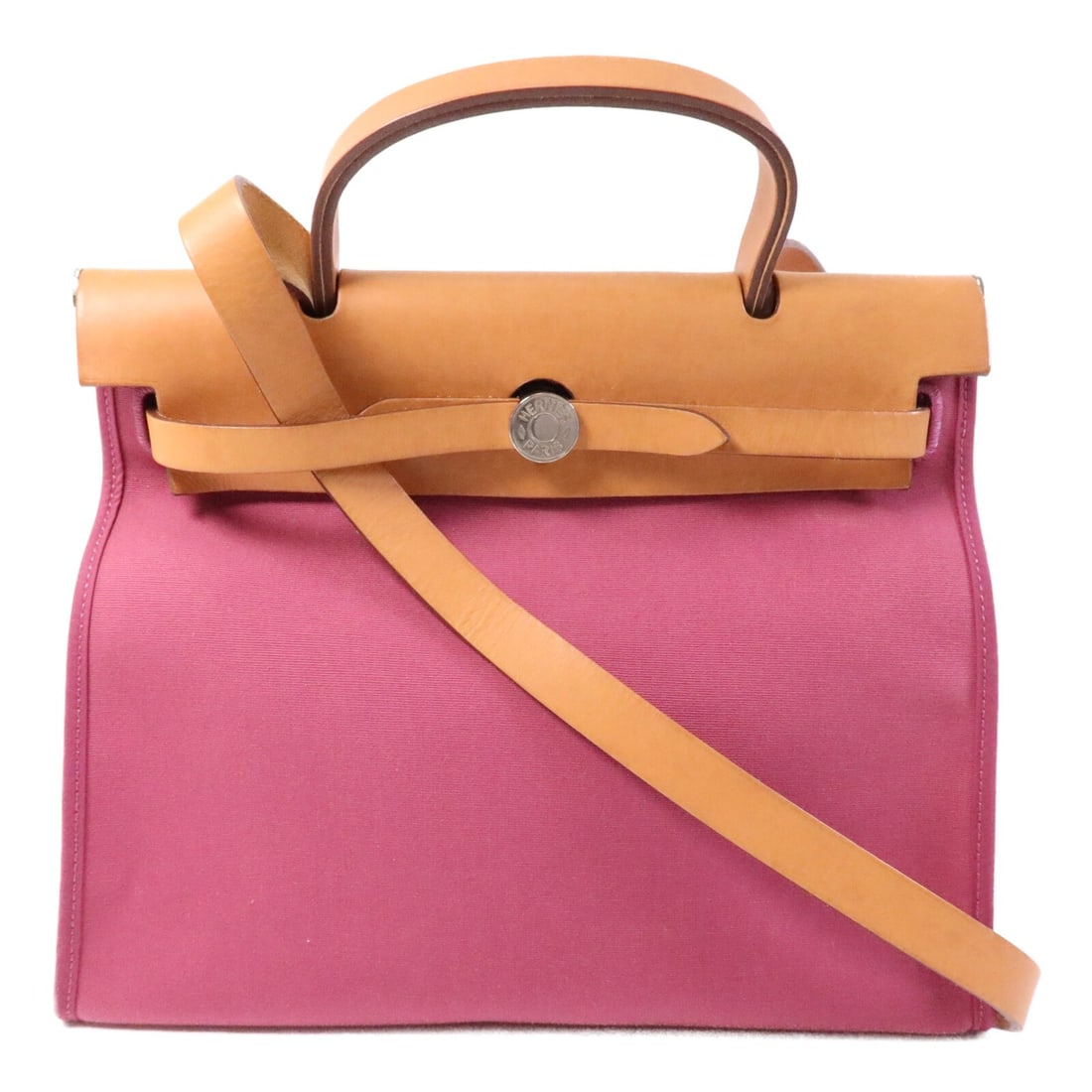 Herbag PM Canvas Shoulder Bag with Gold Hardware by Hermes in Purple: Herbag PM Canvas Shoulder Bag with Gold Hardware by Hermes in Purple This Hermes Herbag PM is a versatile 2-way shoulder bag crafted from canvas in a rose purple color. Featuring a regular size and of