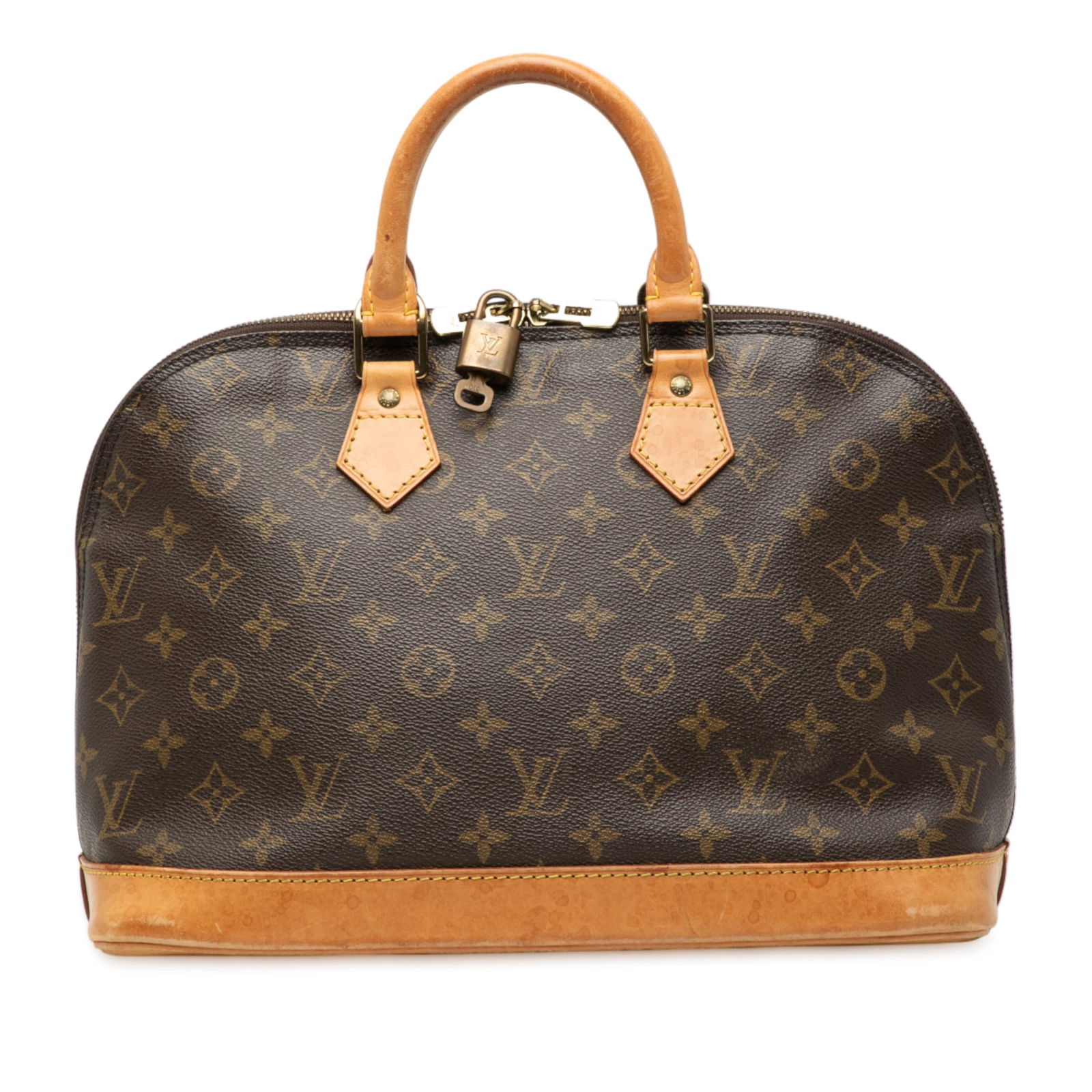 Monogram Canvas Alma PM Satchel by Louis Vuitton with Vachetta Leather Trim: Monogram Canvas Alma PM Satchel by Louis Vuitton with Vachetta Leather Trim This Louis Vuitton Monogram Alma PM features the brand's iconic monogram canvas with vachetta leather bottom, trim, and roll