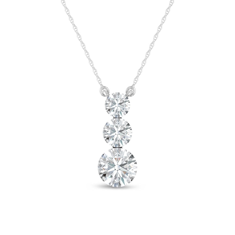 14K White Gold Lab Grown Diamond 1 Ct.Tw. Three Stone Fashion Necklace: 14K White Gold Lab Grown Diamond 1 Ct.Tw. Three Stone Fashion Necklace Add refined sparkle to any outfit with this elegant 14K white gold three-stone fashion necklace, featuring a total of 1 carat of