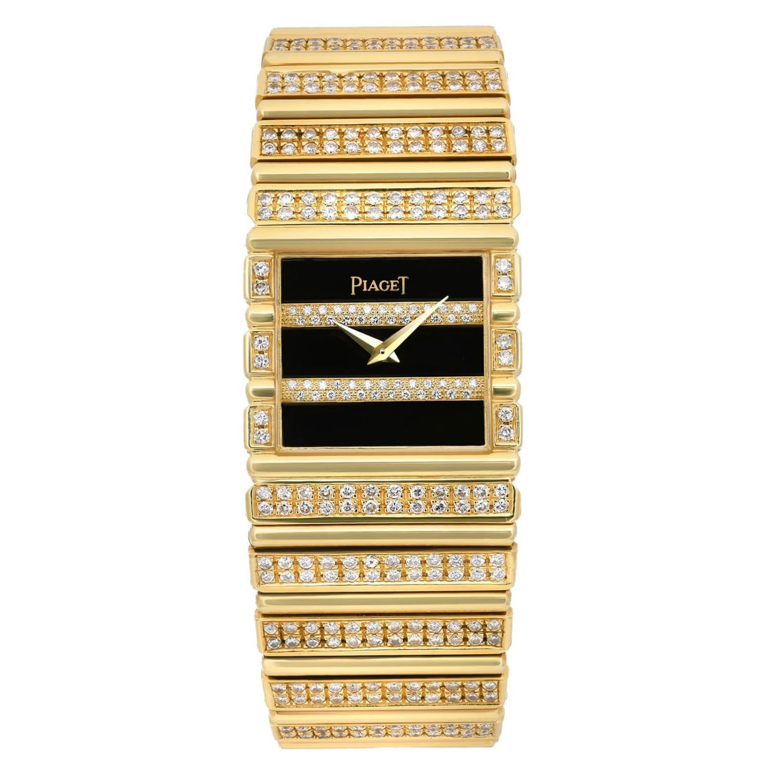 Piaget Polo 25mm Yellow Gold Quartz Watch Black Dial Custom Diamond Bracelet (1 of 5)