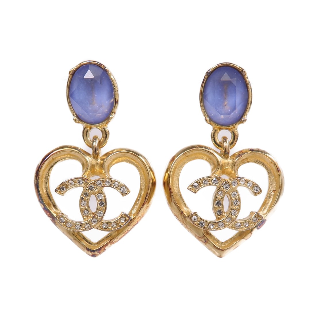 Chanel Pierced Earrings Gold Tone Blue CC Logo Design: Chanel Pierced Earrings Gold Tone Blue CC Logo Design These CHANEL CC pierced earrings feature a blue frame with gold-tone metal accents. Crafted in France, they are designed without stones for a clas