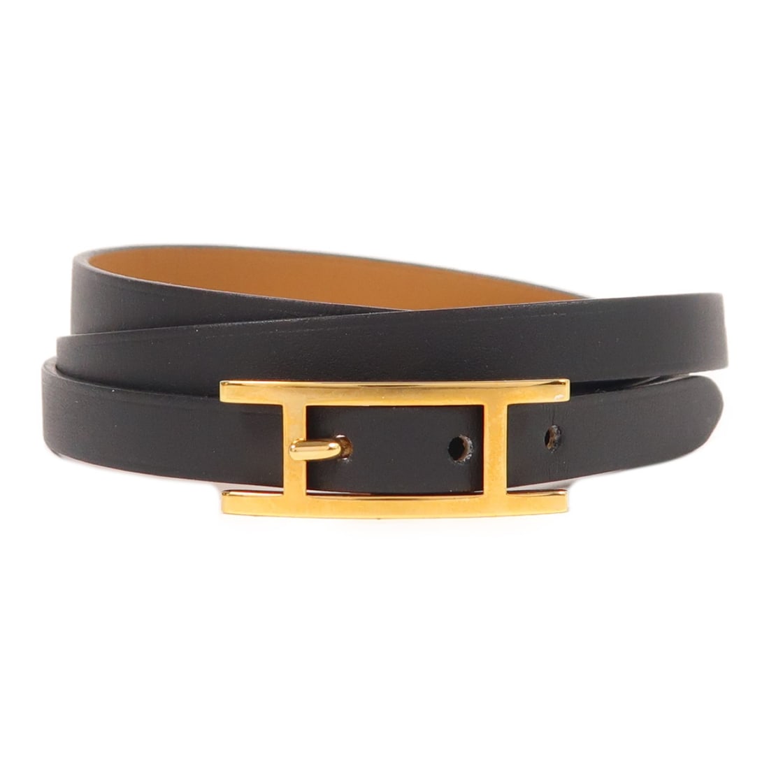 HERMES Hapi 3 Bangle Black Calfskin Leather Bracelet (1 of 7)
