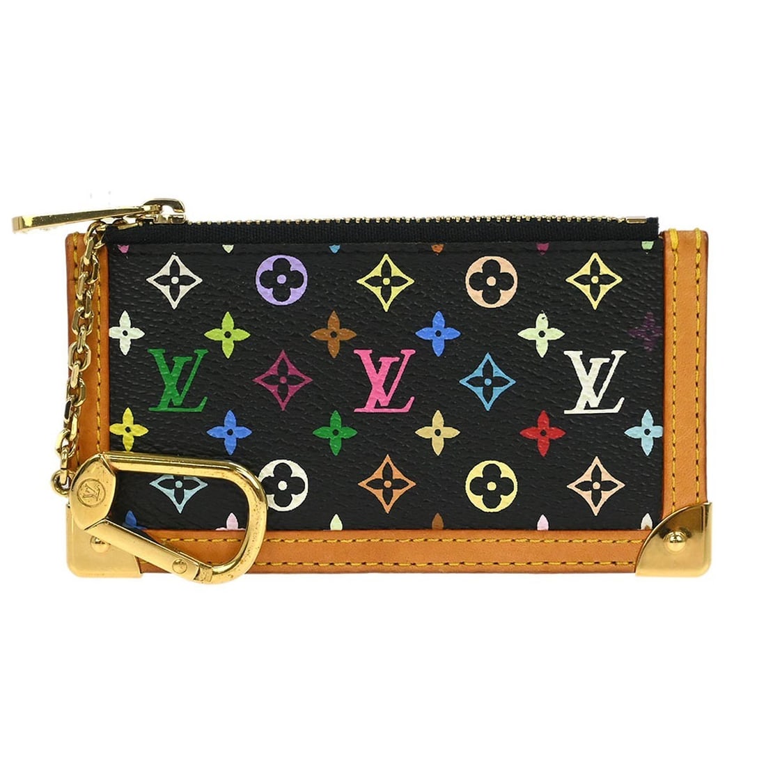 Louis Vuitton Multicolor Canvas Pochette Cles Black Coin Purse with Key Ring: Louis Vuitton Multicolor Canvas Pochette Cles Black Coin Purse with Key Ring This Louis Vuitton Multicolor Pochette Cles coin case wallet features a vibrant black multicolor canvas leather design and