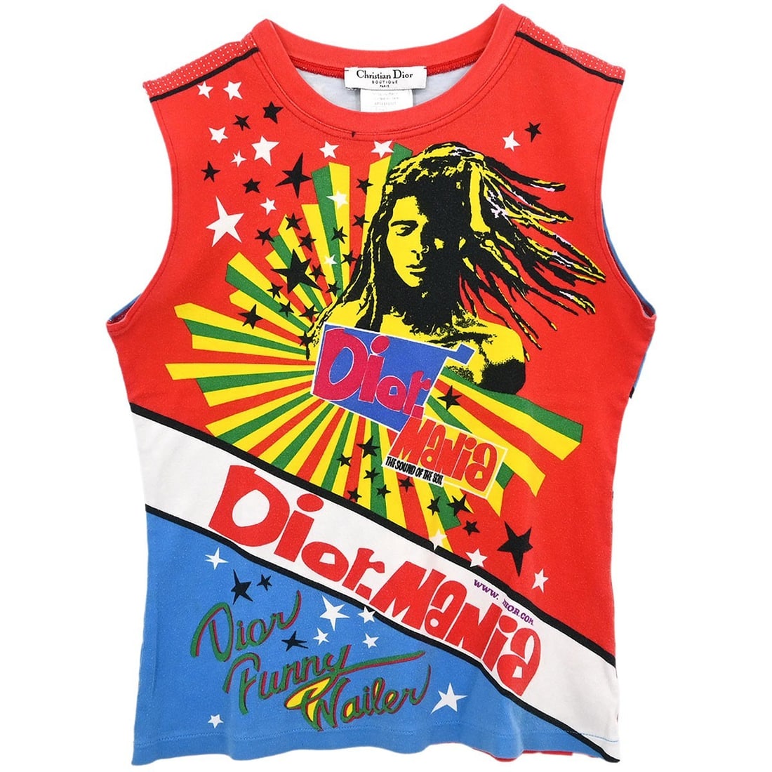 Dior Mania Red Blue Sleeveless Tank Top Size 40: Dior Mania Red Blue Sleeveless Tank Top Size 40 Elevate your casual wardrobe with this chic Christian Dior Tank Top, featuring a vibrant red color accented by the iconic logo. Designed for comfort, it