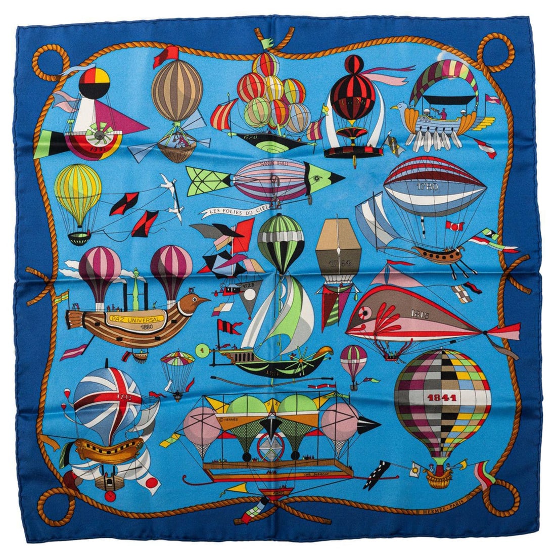 Hermes Blue Les Folies du Ciel Silk Scarf by Loic Dubigeon: Hermes Blue Les Folies du Ciel Silk Scarf by Loic Dubigeon Discover the exquisite Hermes Blue Les Folies du Ciel Scarf, a luxurious accessory designed by Loic Dubigeon. This stunning scarf features vi