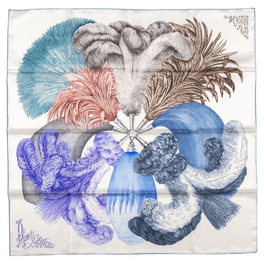 Hermes Plumets et Panaches Silk Scarf 35in Blue White New: Hermes Plumets et Panaches Silk Scarf 35in Blue White New Discover the elegance of the Hermes Plumets et Panaches Silk scarf, skillfully crafted in France. This new scarf features a stunning design in
