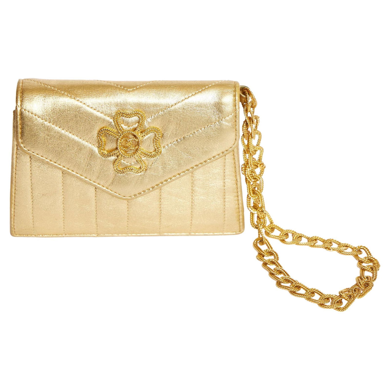 Chanel Vintage Mini Wrist Bag Gold Evening Bag with CC Chain: Chanel Vintage Mini Wrist Bag Gold Evening Bag with CC Chain This exquisite Chanel Vintage Mini Wrist Bag is the epitome of elegance. Crafted in Italy, this stylish accessory features a stunning all-g