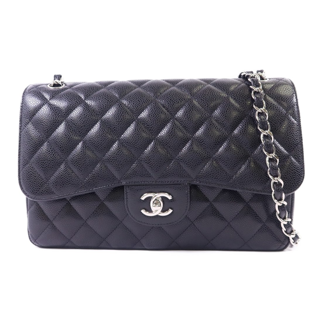 CHANEL Large Classic Shoulder Bag Black Calfskin Leather SHW: CHANEL Large Classic Shoulder Bag Black Calfskin Leather SHW Introducing the CHANEL Large Classic Chain Shoulder Bag, expertly crafted from luxurious black calfskin leather. This stylish shoulder bag