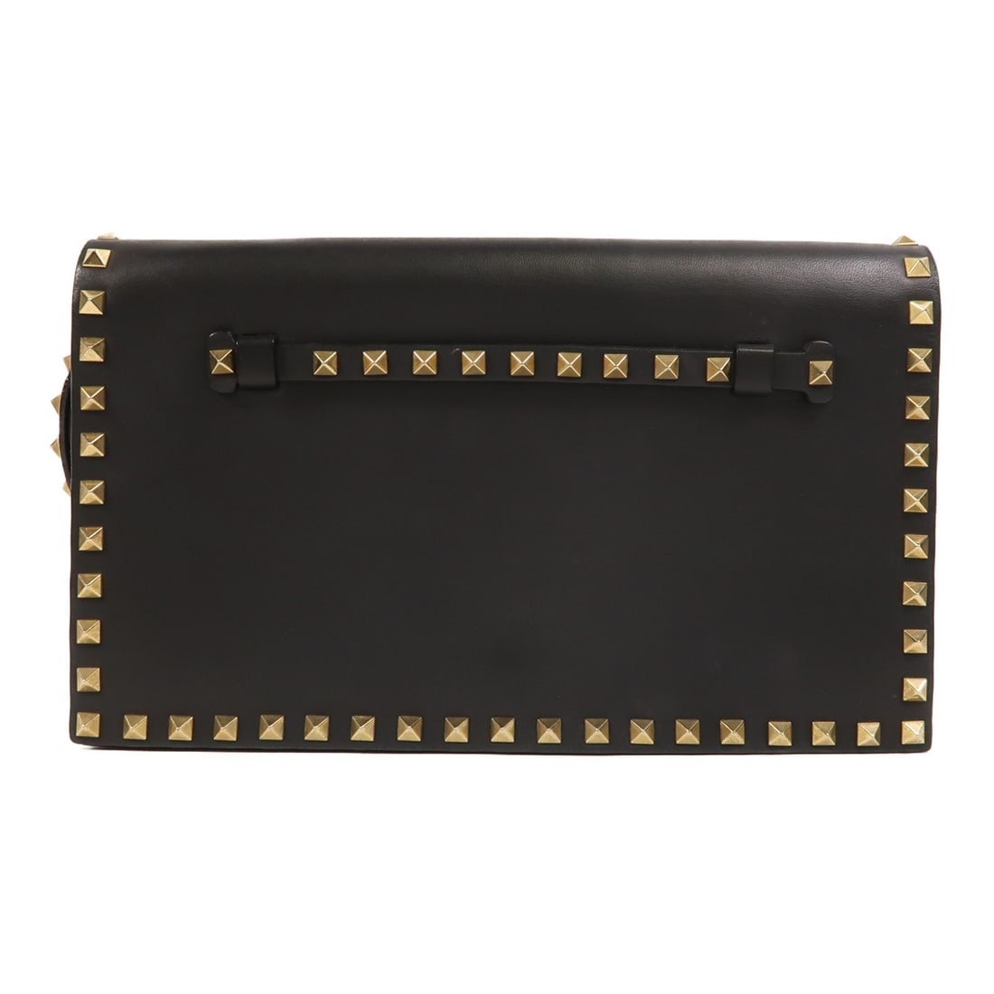 Valentino Garavani Rockstud Black Calfskin Leather Clutch with Gold Hardware (1 of 18)