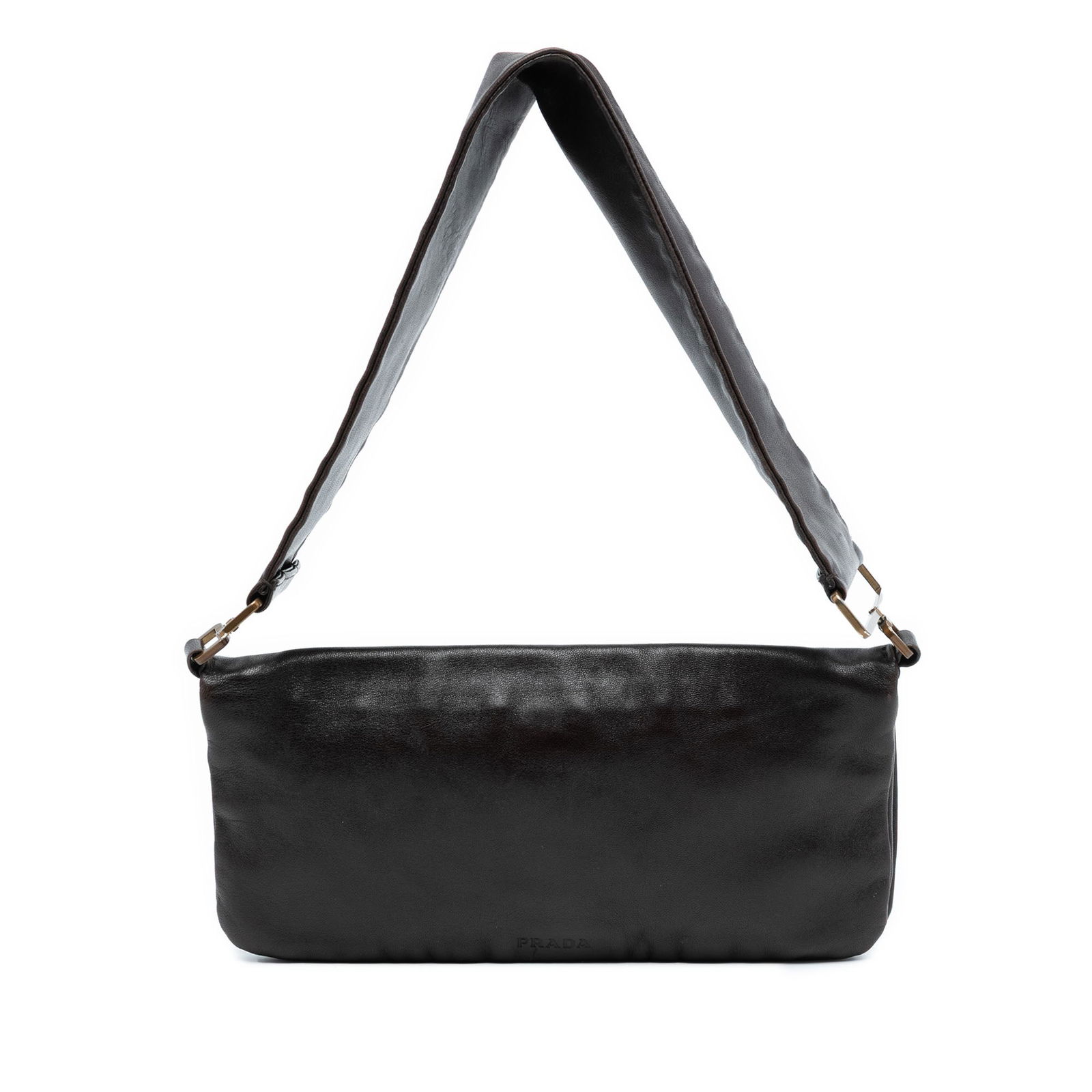 Brown Prada Fold Over Leather Shoulder Bag with Zip Closure (1 of 6)