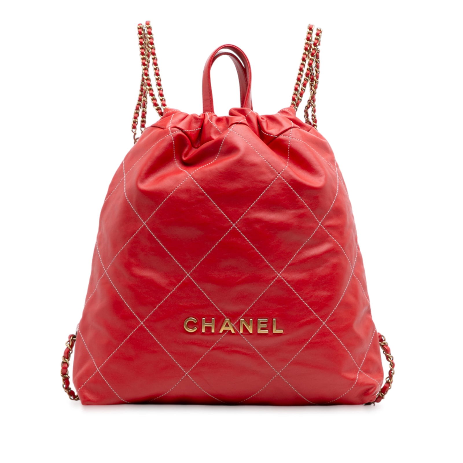 Chanel Large Quilted Calfskin 22 Backpack Red Leather (1 of 11)